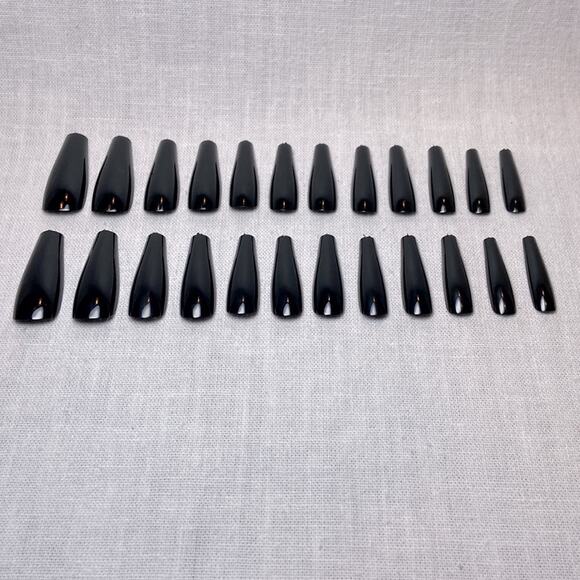 Black Gloss Press On Nails Set Long Coffin Shape with Glue 25 pc Fake Nail Kit - Picture 2 of 4
